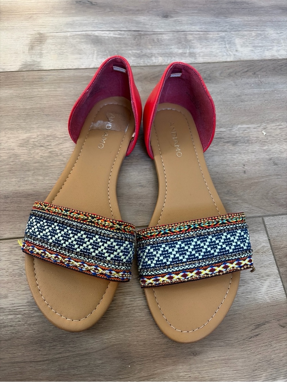 Andiamo Women's Red & Tan Embroidered Slide Sandals